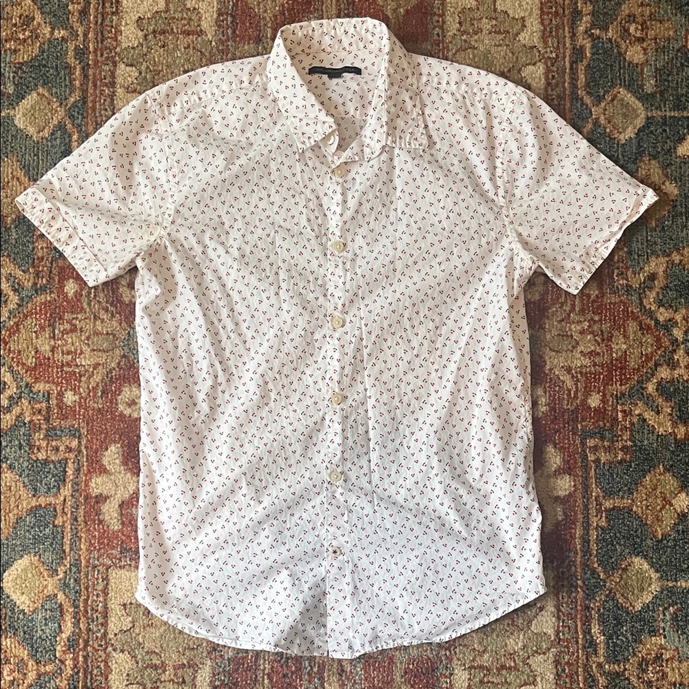 John Varvatos Cream Patterned Short Sleeve Shirt